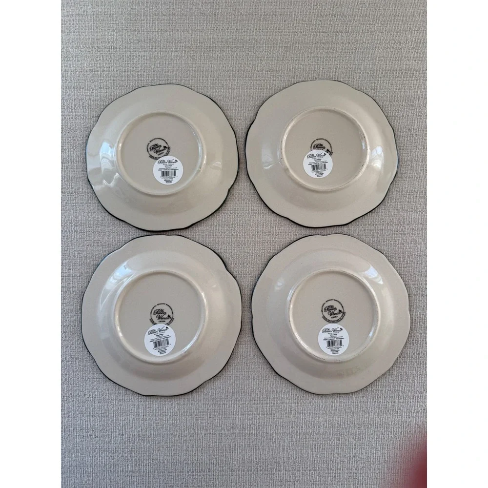 NWT Pioneer Woman Fall Flowers Green Trim Stoneware Salad Plates Set of 4, 8.5